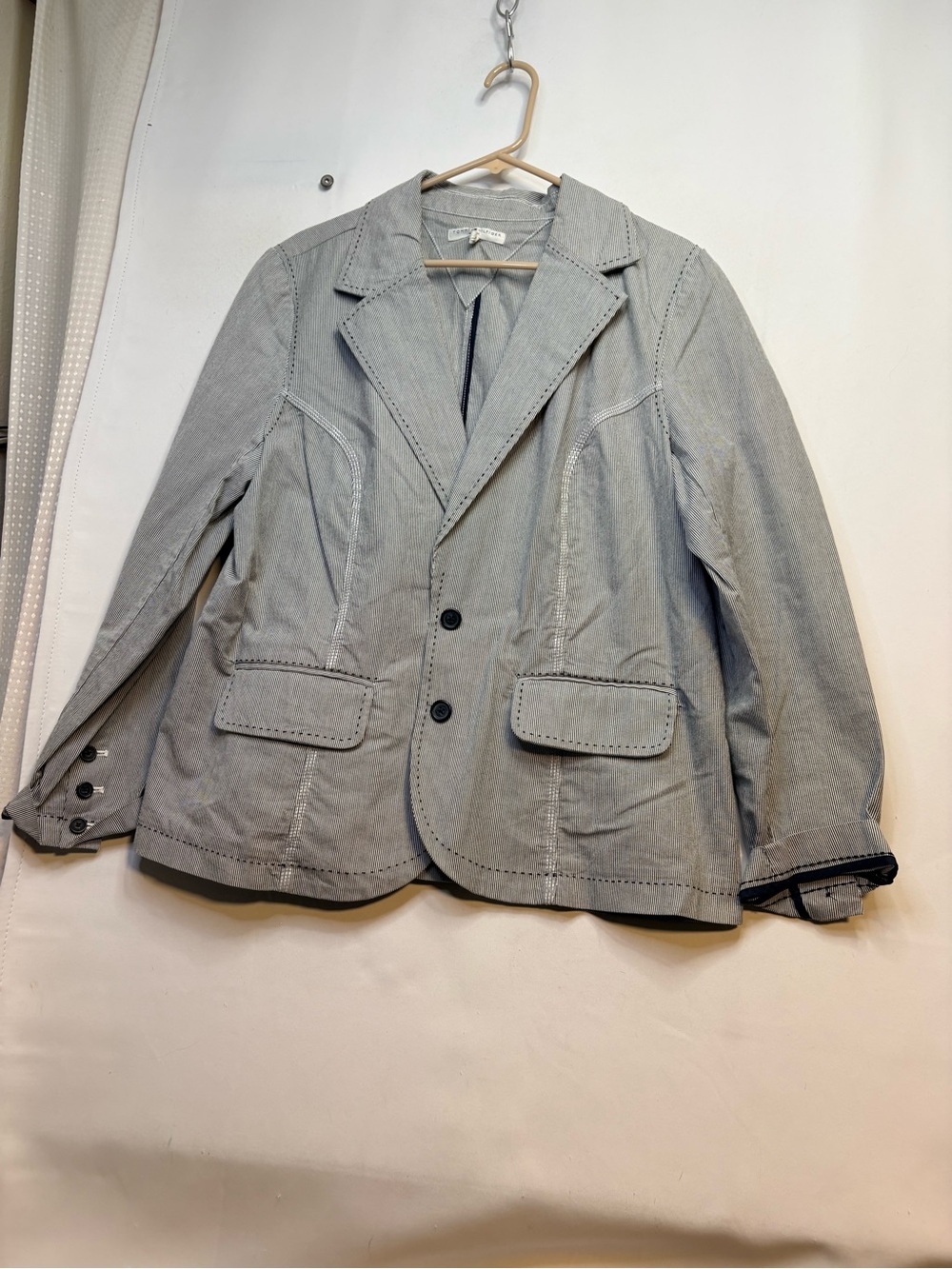 Tommy Hilfiger Gray Pinstripe Blazer Jacket Women’s Button Front